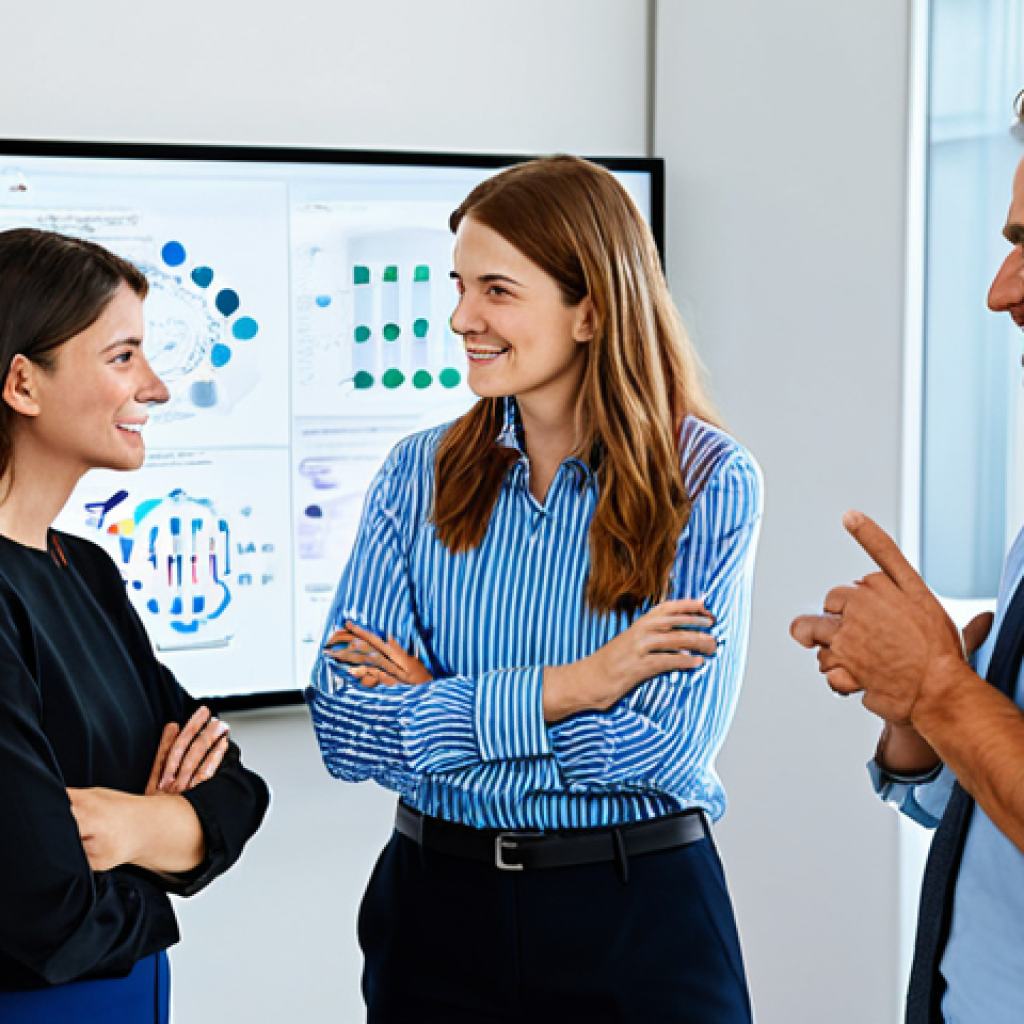 A diverse group of professional researchers, including a scientist, an artist, and a data analyst, are engaged in an active, collaborative brainstorming session in a bright, modern innovation hub. They are standing around a large interactive screen displaying complex diagrams and innovative concepts, with whiteboards filled with ideas in the background. Each individual is fully clothed in modest, professional business attire, demonstrating engagement and synergy through natural, dynamic poses and eye contact. The image should convey a sense of intellectual vibrancy and interdisciplinary cooperation, captured with professional photography quality, soft studio lighting, ultra-detailed realism, perfect anatomy, correct proportions, natural body proportions, well-formed hands, proper finger count, safe for work, and appropriate content.